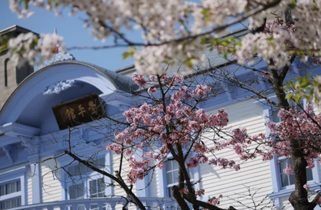 中島公園　豊平館と桜